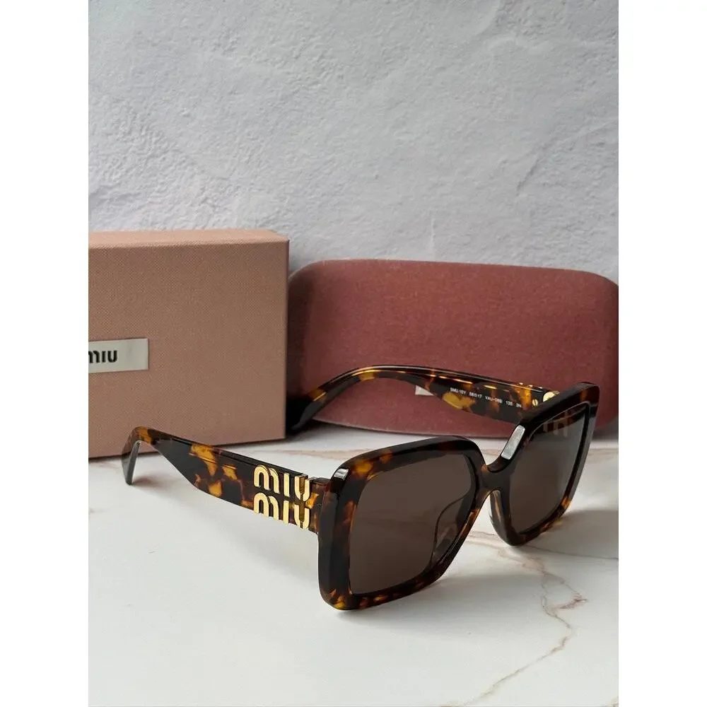 NEW Miu Miu MU10YS Havana Brown Gold Square Sunglasses